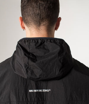 Active Nylon Hooded Jacket in Black | MKI MIYUKI ZOKU | Shot at EQVVS |   Back model detail shot 