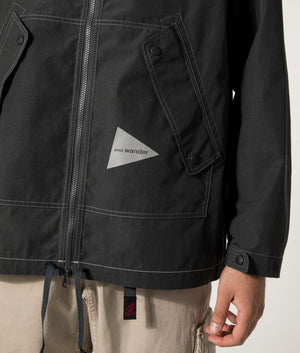 and wander Tough Aramid Hoodie in Charcoal at EQVVS. Detail Model Shot.