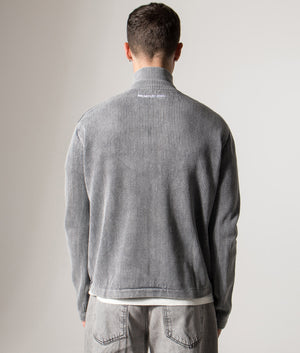 Pigment Dyed Loose Gauge Track Jacket. Shot by EQVVS. Model back angled shot.