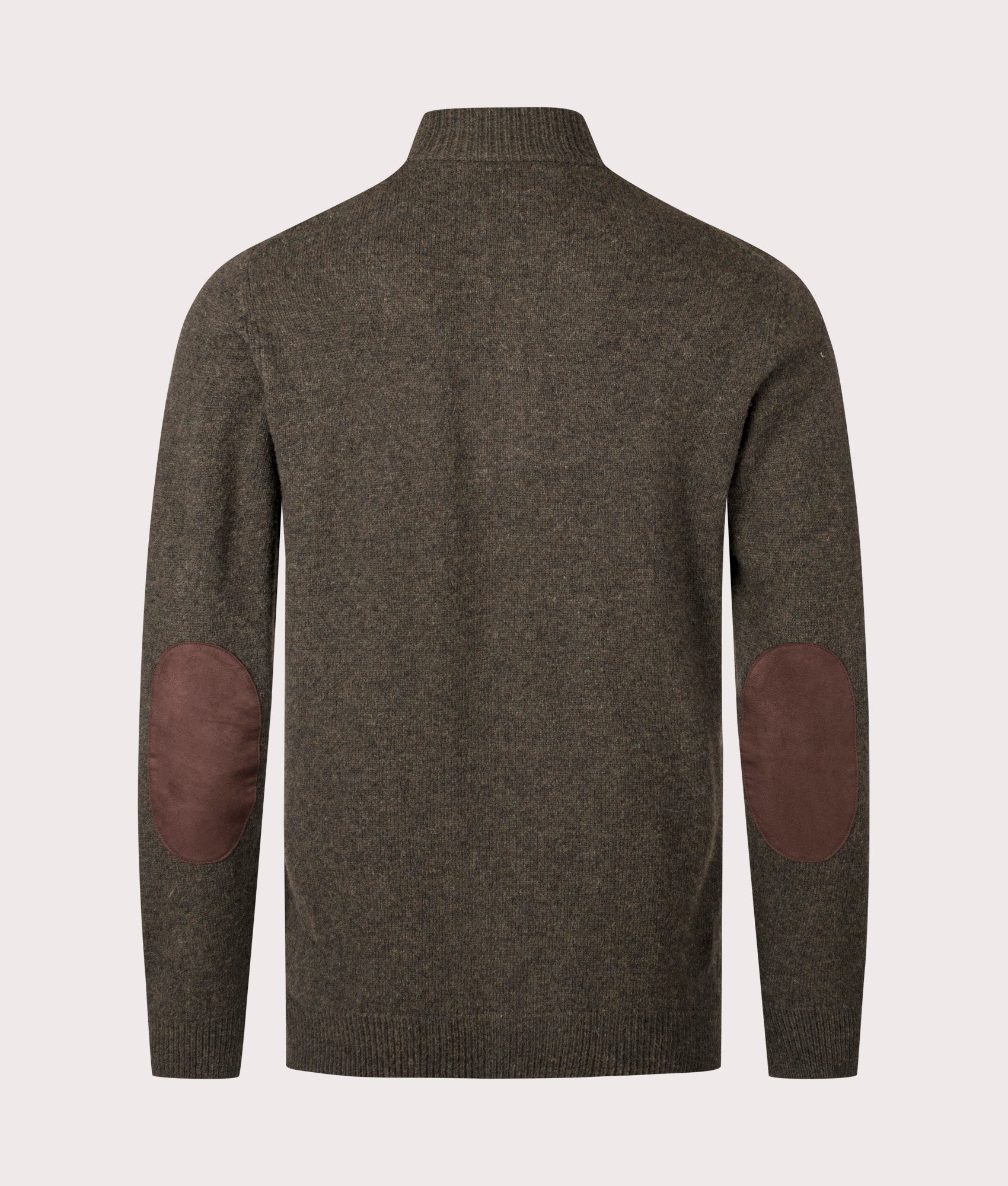 Essential Patch Zip Through Knitted Jumper by Barbour in Seaweed. Shot by EQVVS. Back shot.