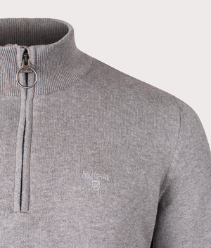 Barbour Cotton Half Zip in Grey Marl for Men at EQVVS Close Up Shot