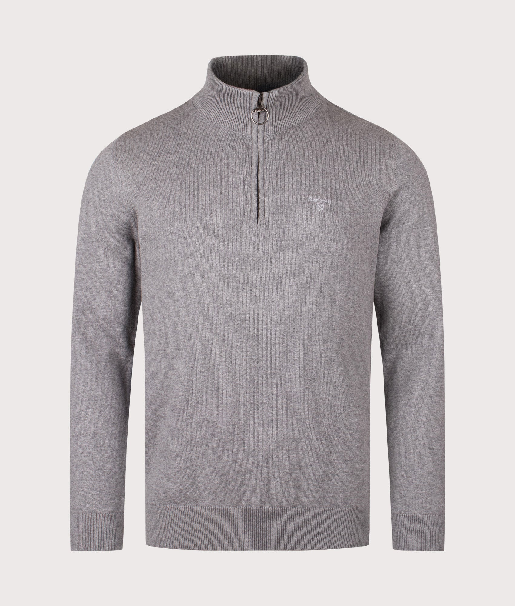 Quarter Zip Cotton Knit in Grey Marl | Barbour Lifestyle | Shot at EQVVS | Front shot
