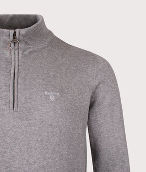 Quarter Zip Cotton Knit in Grey Marl | Barbour Lifestyle | Shot at EQVVS | Front detail shot 