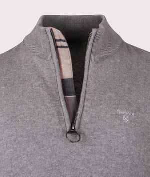 Quarter Zip Cotton Knit in Grey Marl | Barbour Lifestyle | Shot at EQVVS | Front collar detail shot 