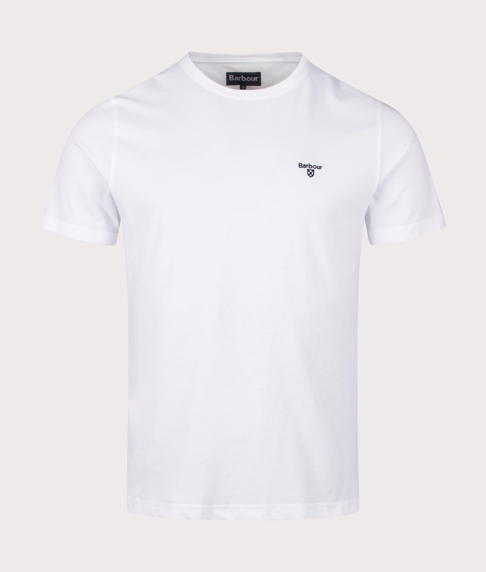 Barbour Lifestyle Essential Sports T-Shirt in White. Shot at EQVVS. Front shot. 