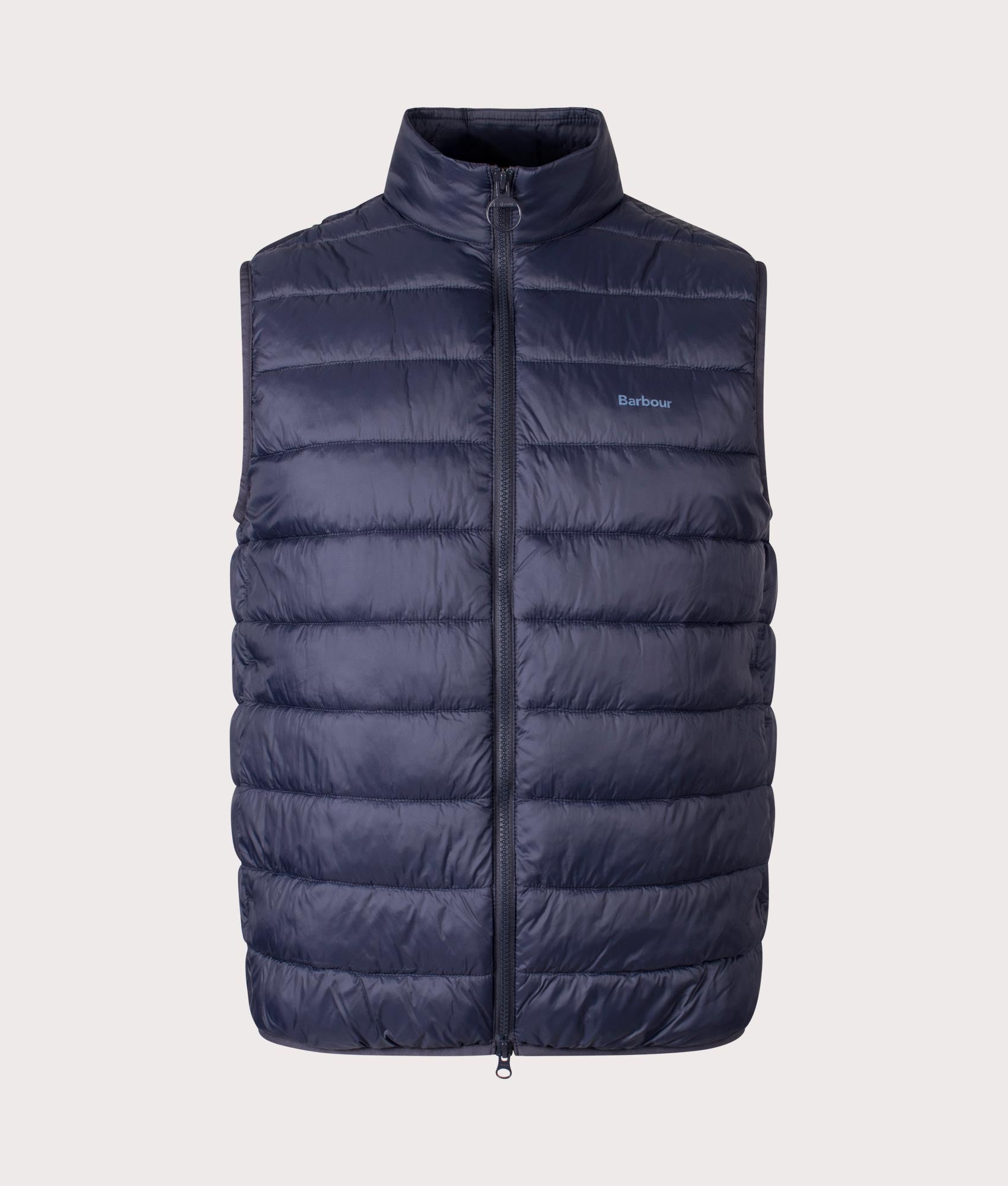 Barbour Bretby Puffer Gilet in Navy at EQVVS Menswear. Front shot.