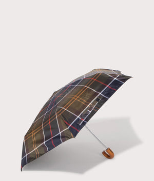 Tartan Mini Umbrella in Classic tartan by Barbour. EQVVS open shot .