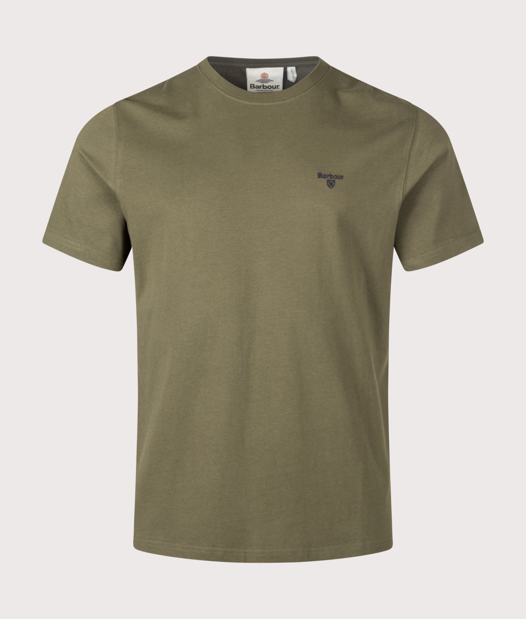 Barbour Lifestyle Regular Fit Essential Sports T-Shirt in Mid Olive at EQVVS Menswear. Front shot.