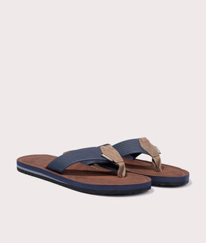 Barbour Toeman Beach Sandals in Navy. Angle Shot at EQVVS