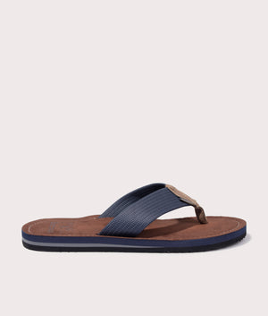 Barbour Toeman Beach Sandals in Navy. Side Shot at EQVVS