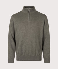 Regular Fit Quarter Zip Cotton Knitted Jumper: OL91 Olive Marl 