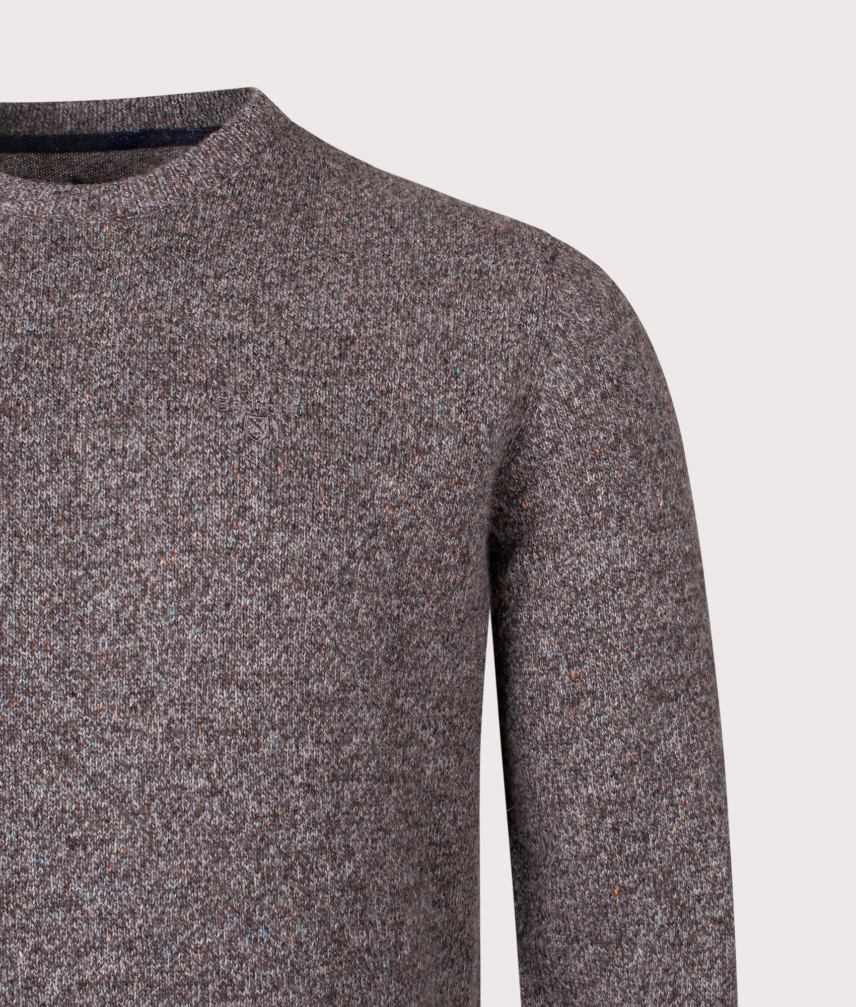 The Tisbury Jumper in Fog. Wool blend | Barbour Lifestyle | Shot at EQVVS | Front detail shot 