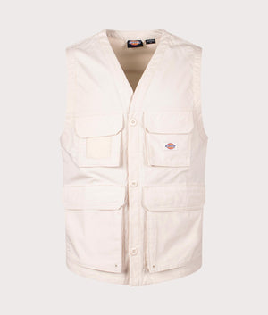 Fishersville Vest in Whitecap Gray by Dickies. EQVVS Front Angle Shot.