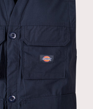 Fishersville Vest in Dark Navy by Dickies. EQVVS Detail Shot.