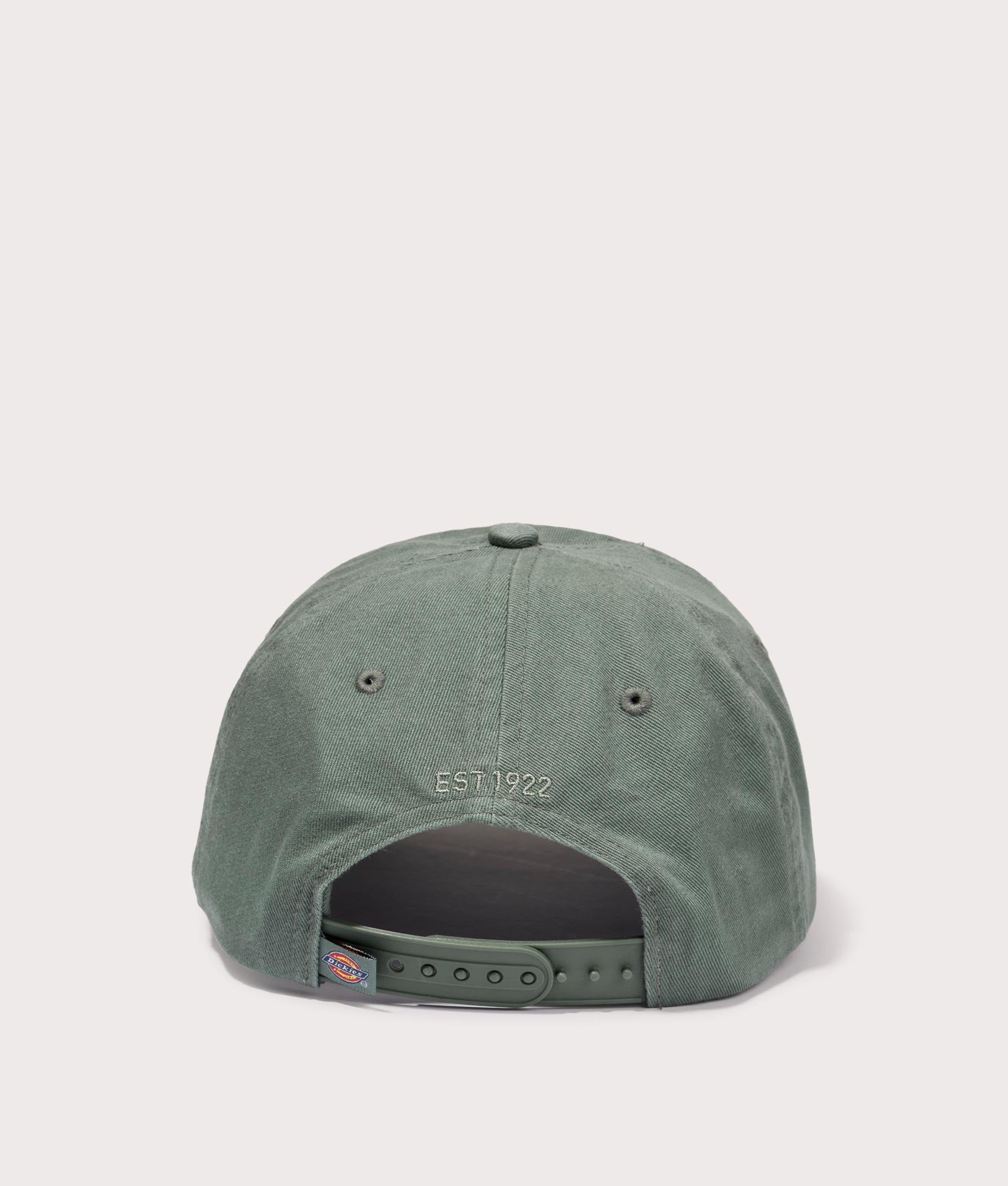Dickies Hardwick baseball Cap in Forest. Back angle shot at EQVVS.