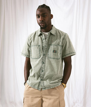 Newington Short Sleeve Shirt in Acid Wash Forest by Dickies. EQVVS Campaign Shot.