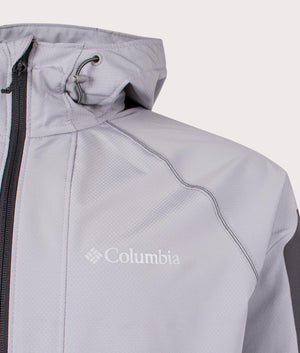 Columbia Tall Heights Hooded Softshell Jacket in 039 Columbia Grey Detail shot at EQVVS