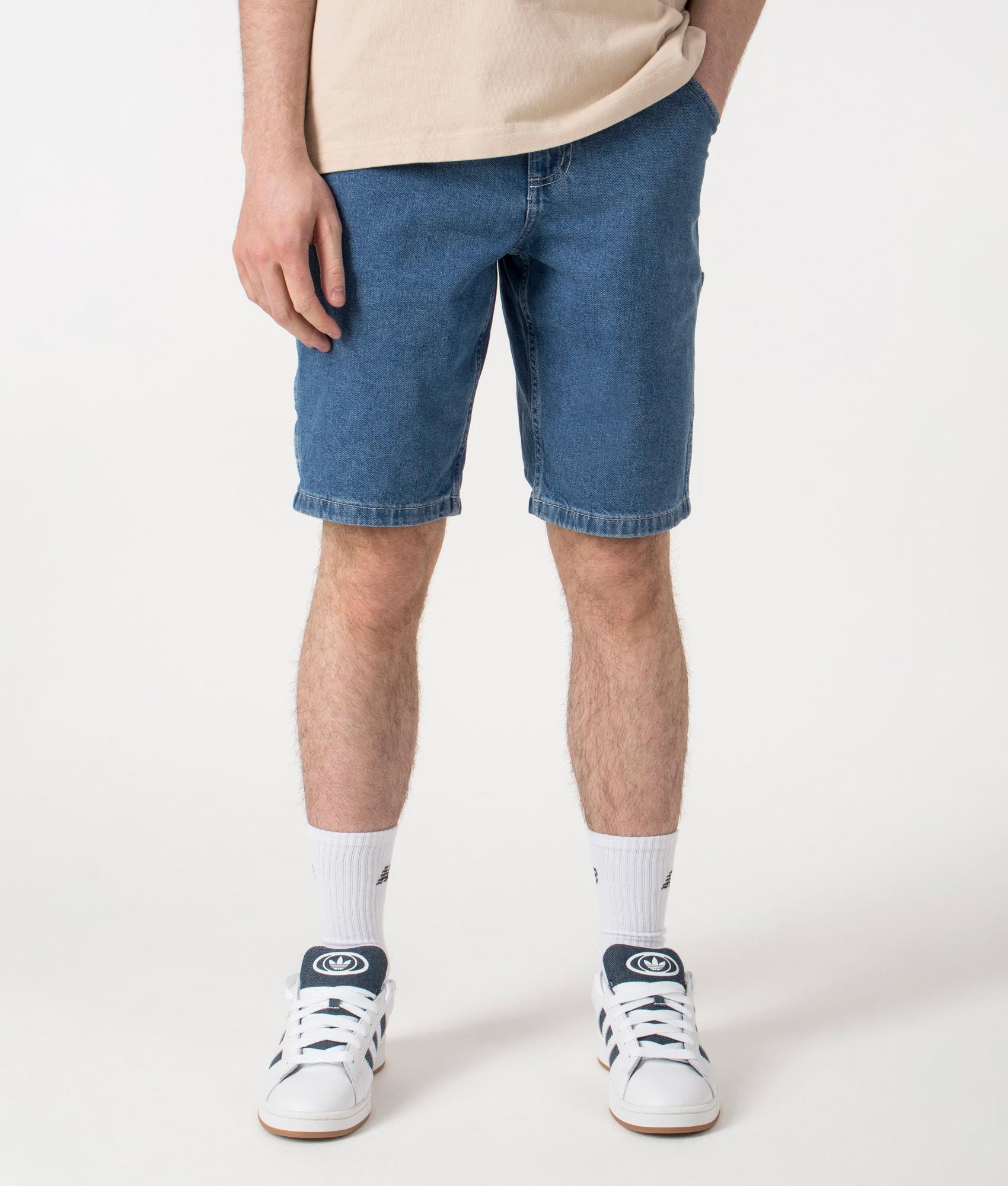Dickies  Garyville Denim Shorts in Classic Blue . Shot at EQVVS. Front model shot 