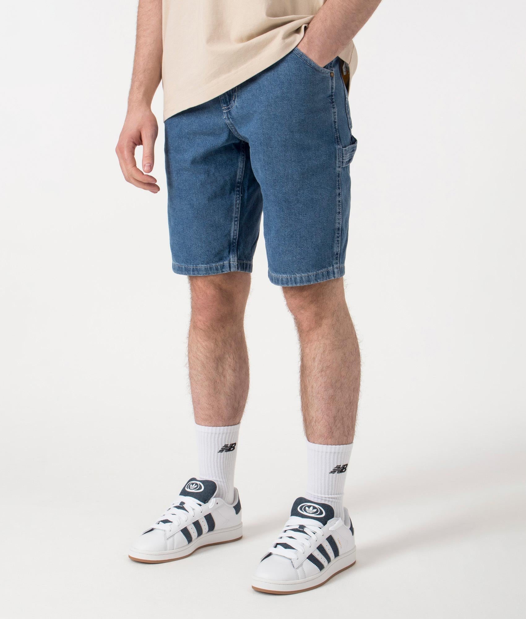 Dickies  Garyville Denim Shorts in Classic Blue . Shot at EQVVS. Side model shot 