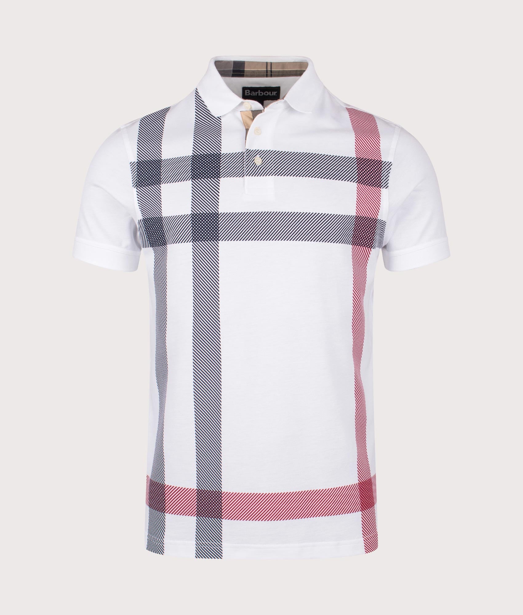 Barbour Blaine Polo Shirt in White at EQVVS Menswear. Front shot.
