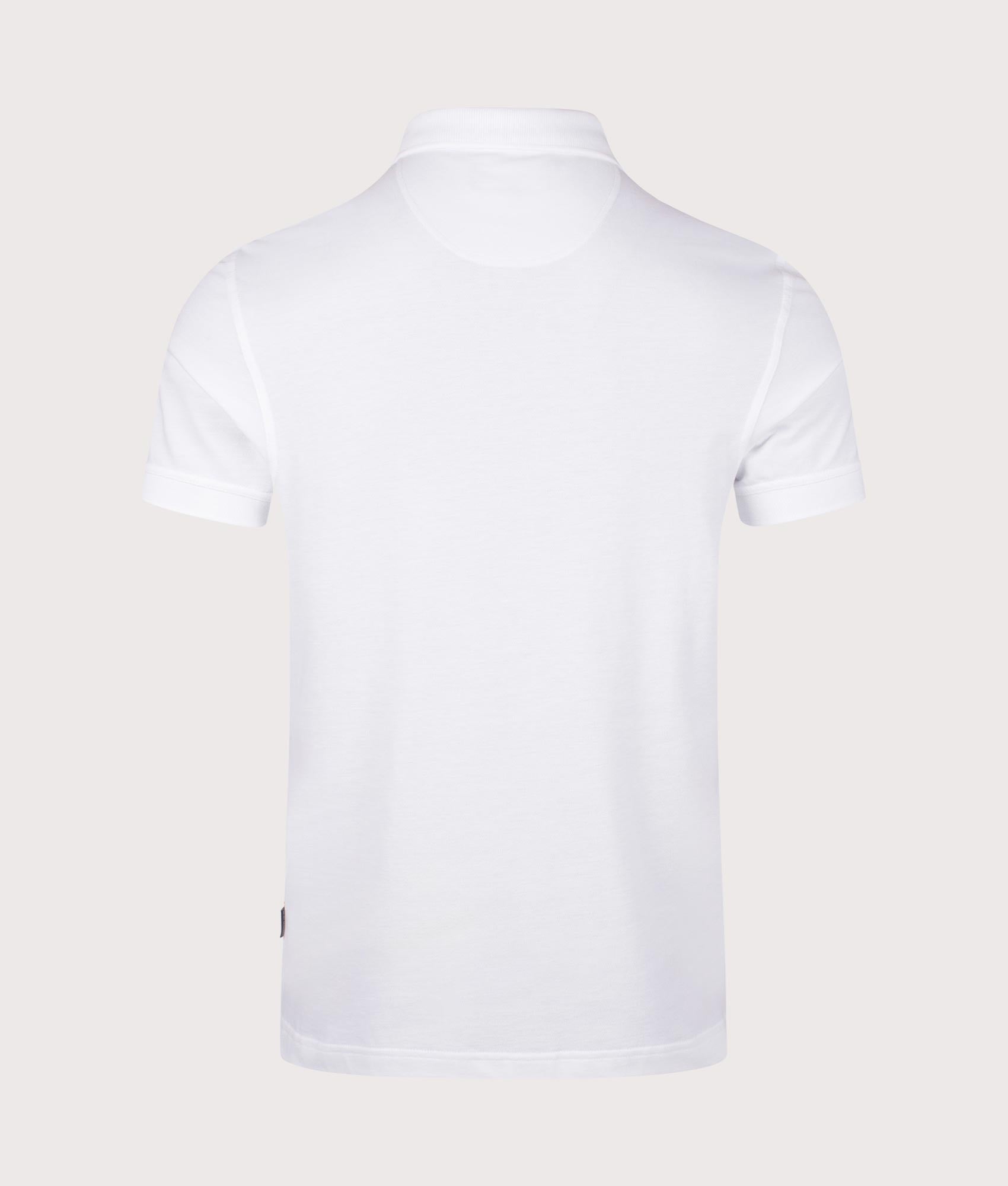 Barbour Blaine Polo Shirt in White at EQVVS Menswear. Back shot.