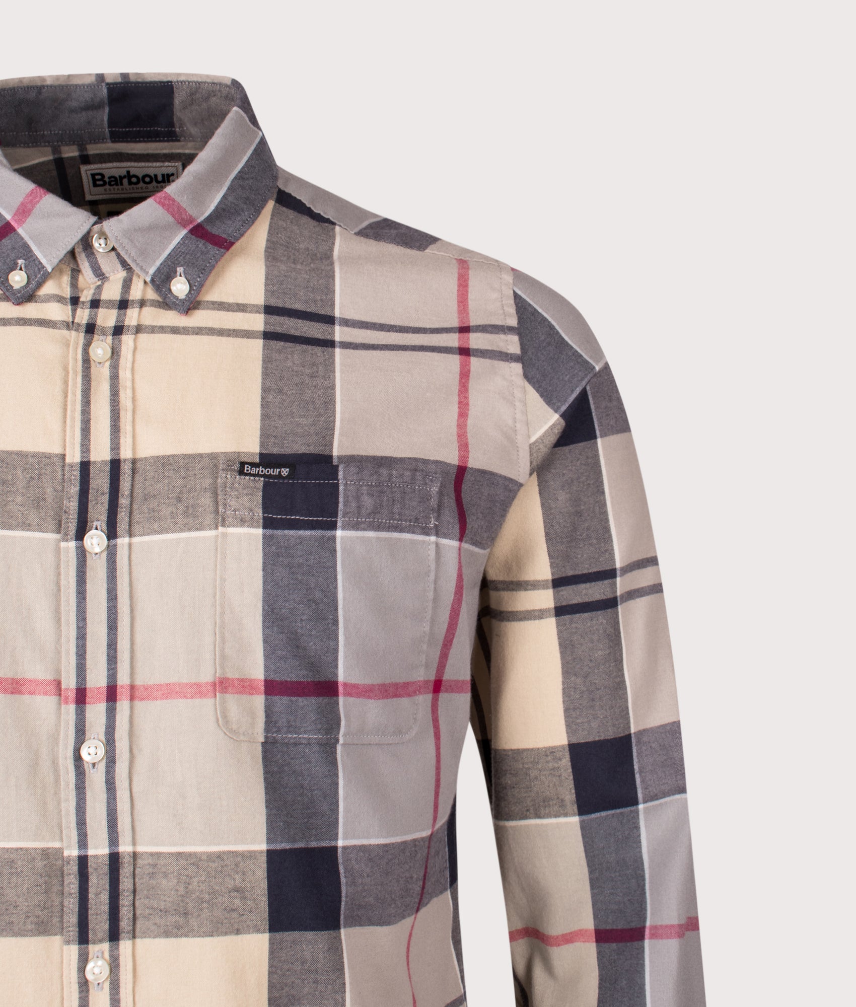 Glendale Tailored Shirt in Dress Tartan | Barbour Lifestyle | Shot at EQVVS | Front detail shot 