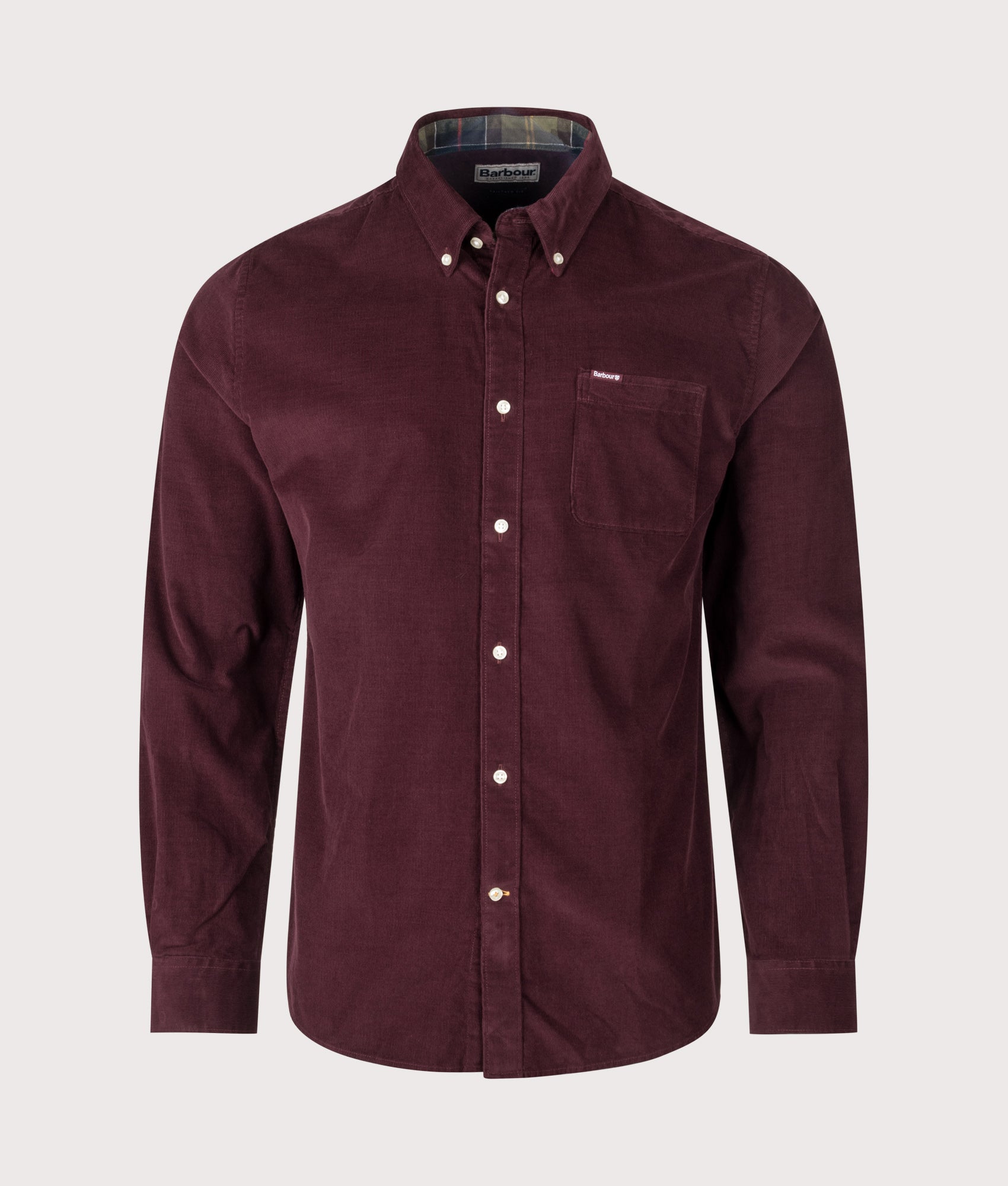 Barbour Lifestyle Ramsey Tailored Shirt in Winter Red at EQVVS Menswear. Front shot.