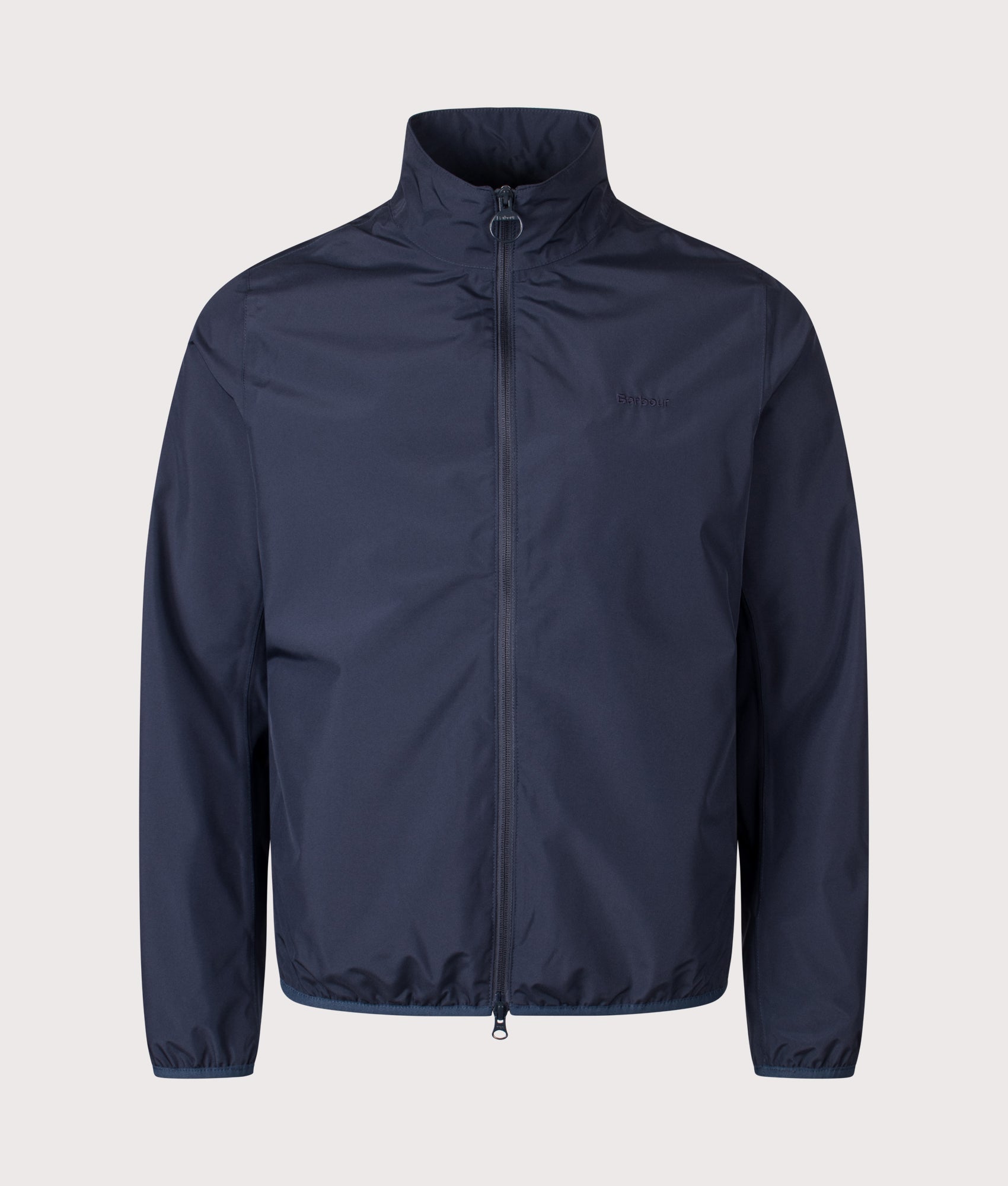 Barbour style Korbel Waterproof Jacket in Navy at EQVVS Menswear. Front shot.