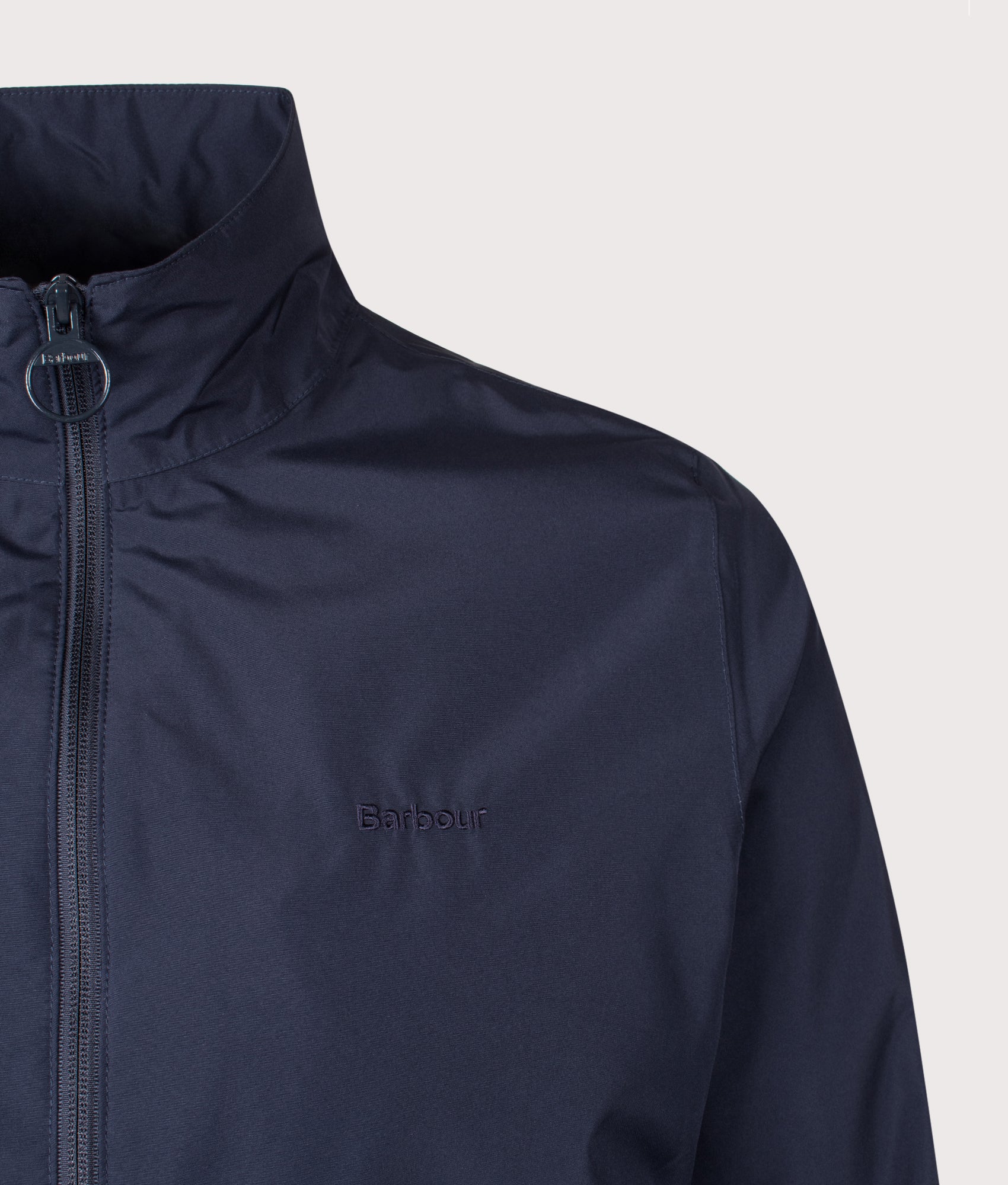 Barbour style Korbel Waterproof Jacket in Navy at EQVVS Menswear. Detail shot.