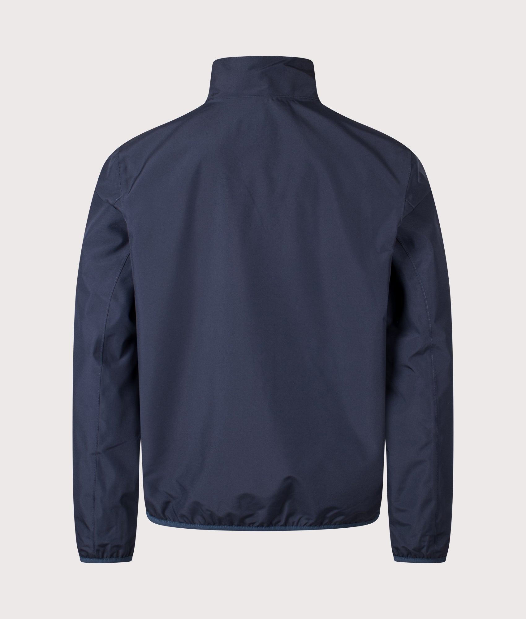Barbour style Korbel Waterproof Jacket in Navy at EQVVS Menswear. Back shot.