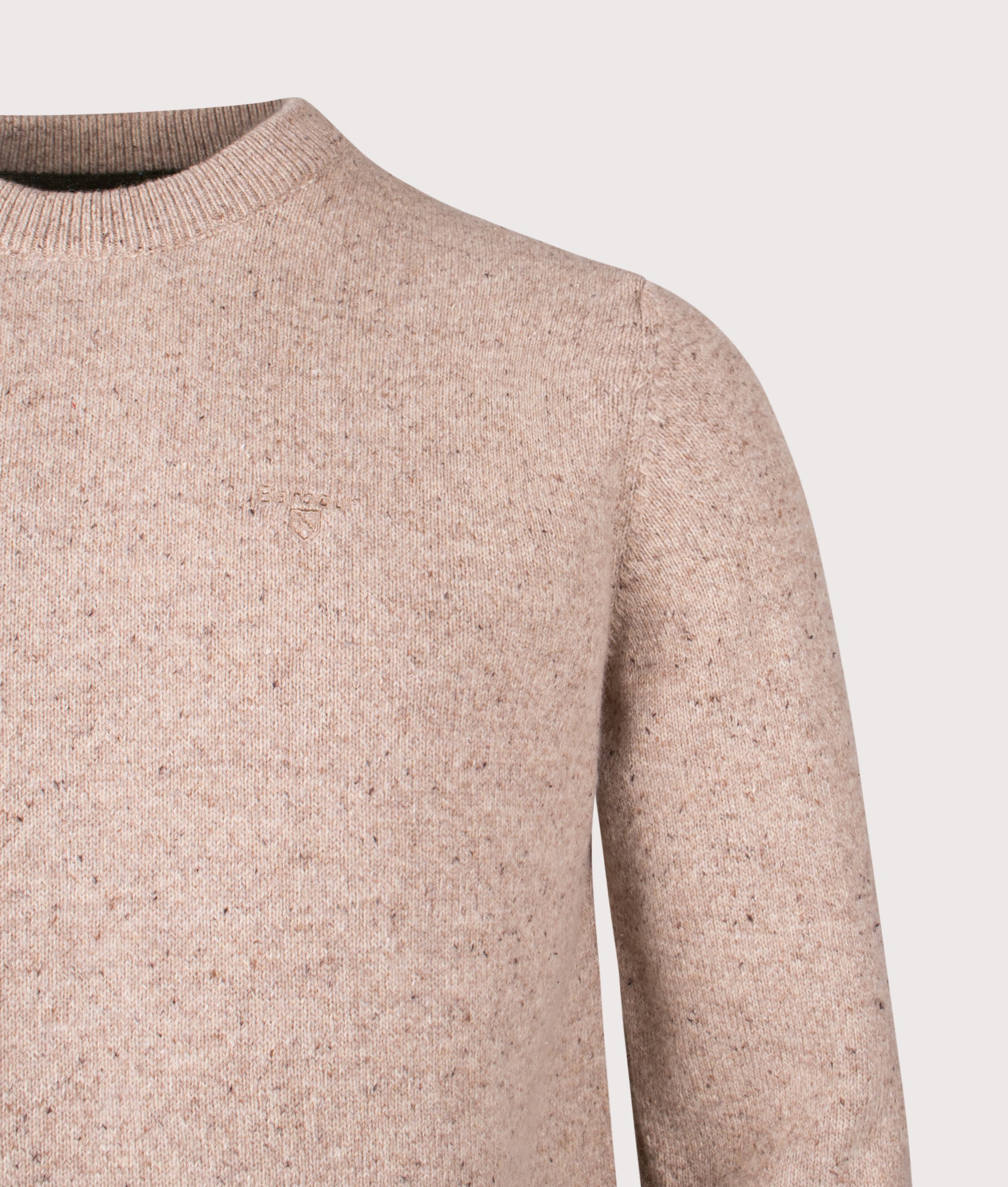 Tisbury Jumper in Stone | Barbour Lifestyle | Shot at EQVVS| Front detail shot 