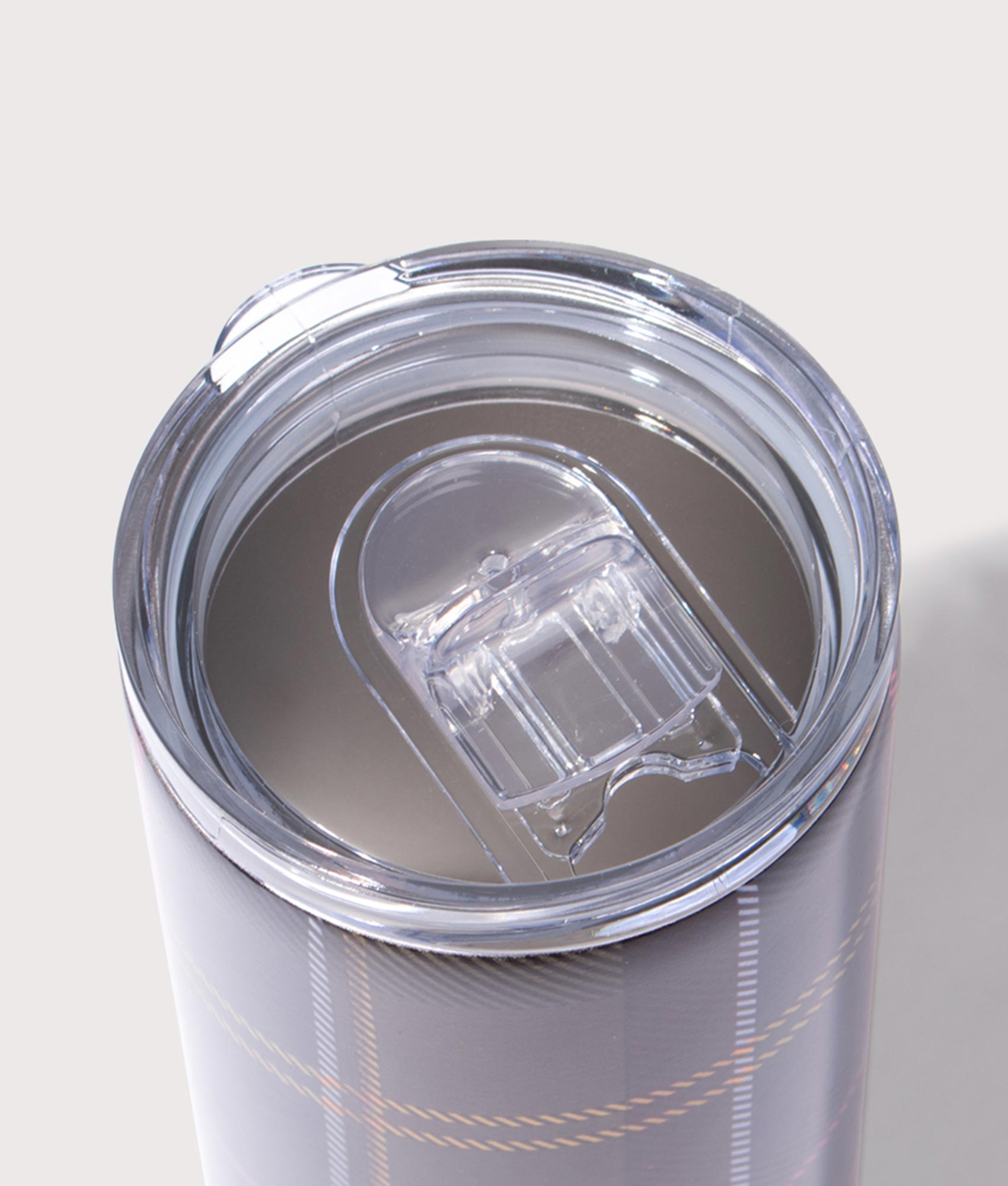 Tartan Travel Cup Mug by Barbour in Classic Tartan. Shot by EQVVS. Detail shot.
