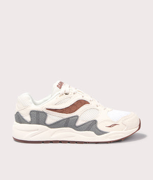 Grid Shadow 2 Sneakers in Sand and Brown by Saucony. EQVVS Side Angle Shot. 