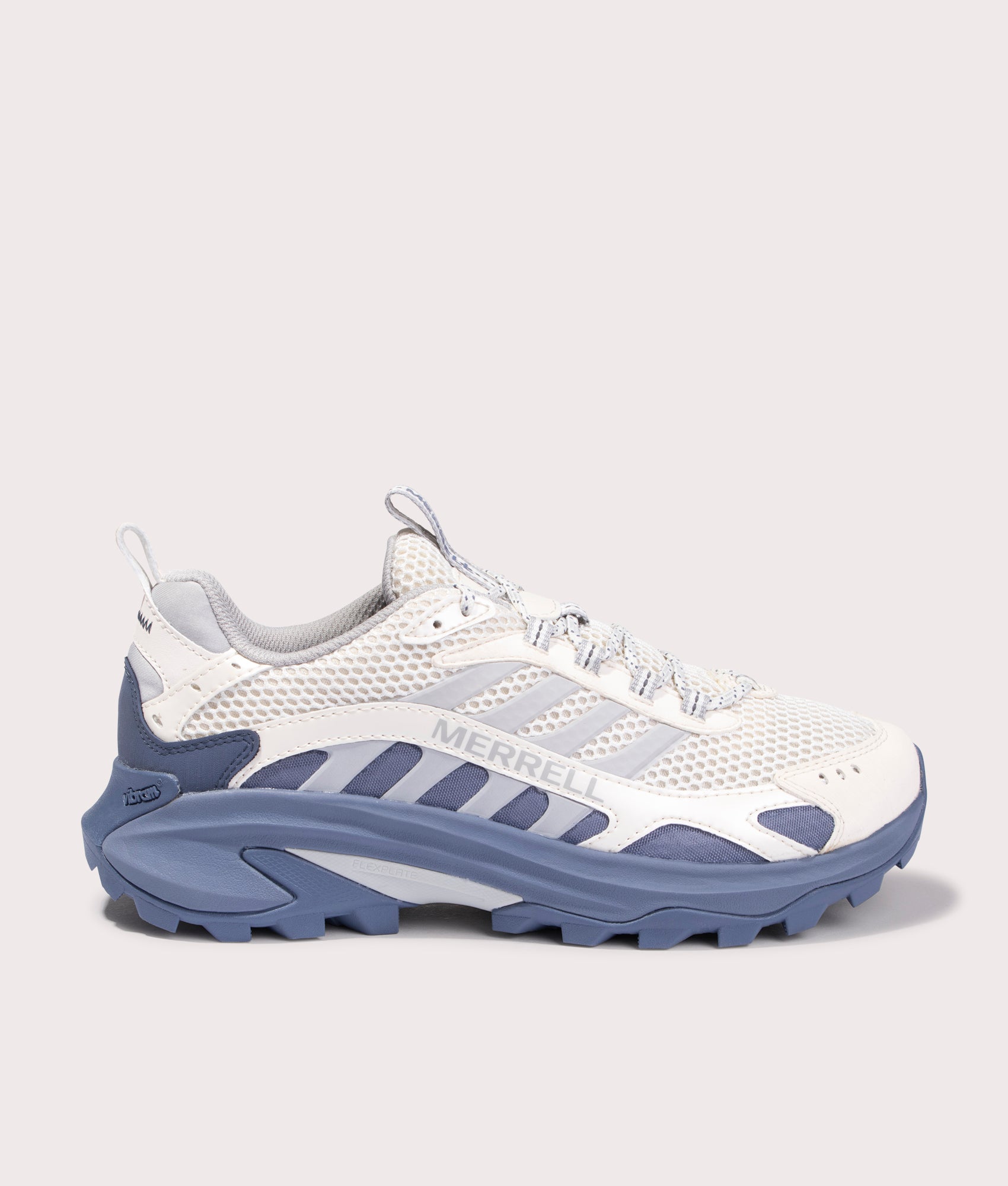 Merrell Moab Speed 2 Vent 2K SE Trainers in White and Blue. EQVVS Side Shot.