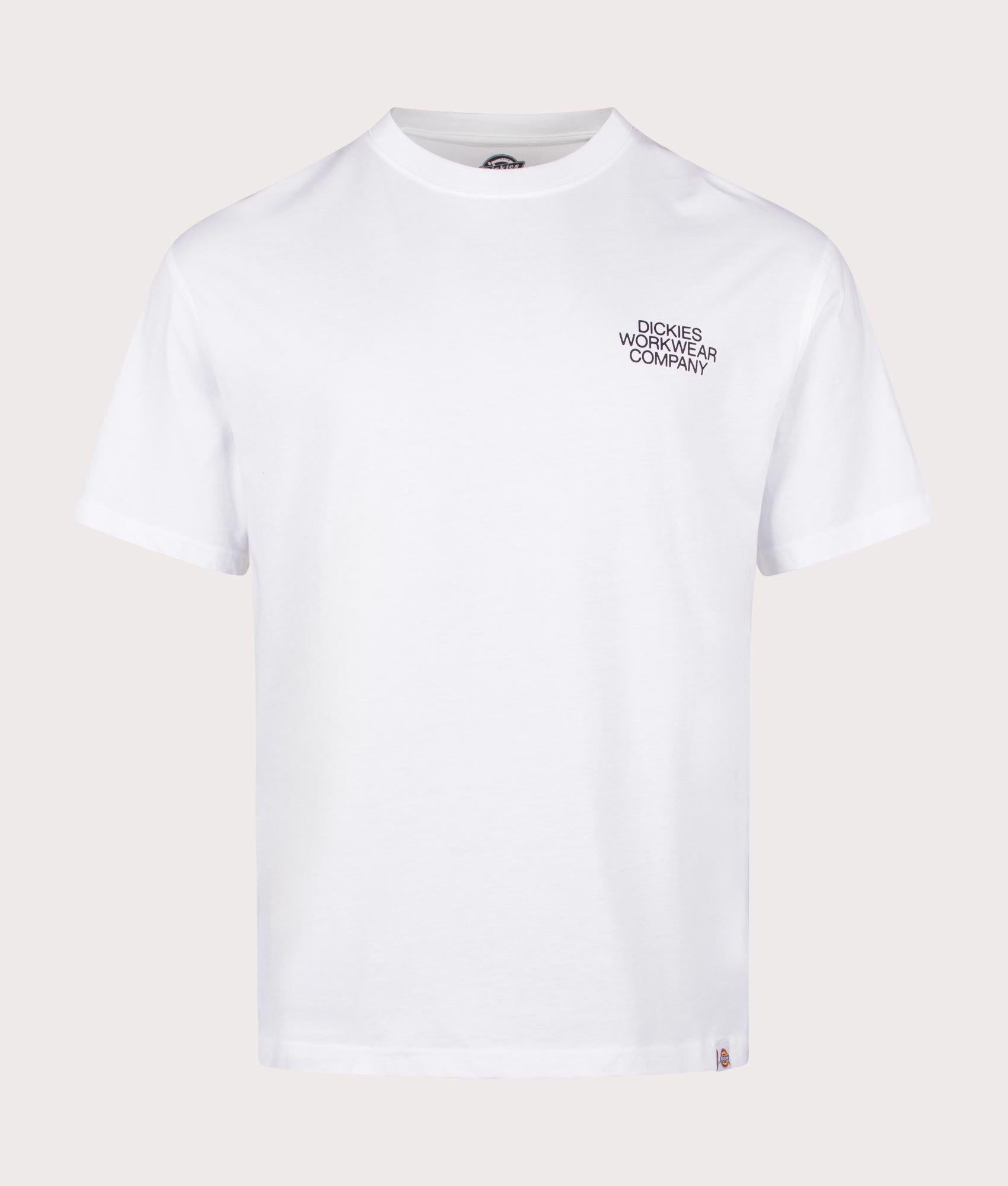 Dickies Industrial T-Shirt in White with Back Print, 100% Cotton. EQVVS front Shot