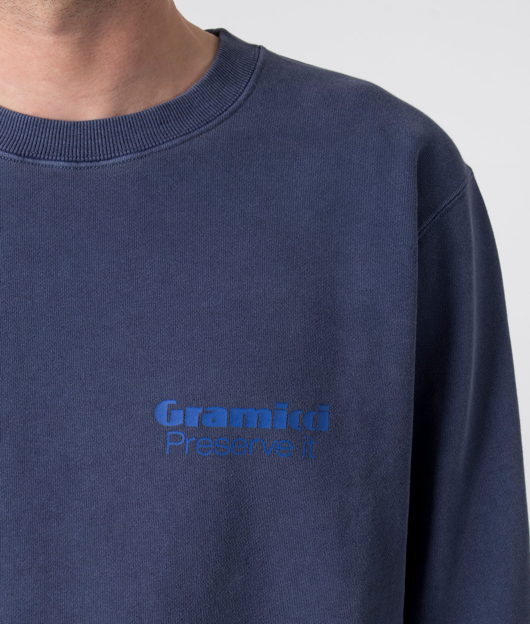 Relaxed-Fit-Preserve-It-Sweatshirt-Navy-Pigment-Gramicci-EQVVS-Detail-Image