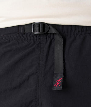 Gramicci Nylon Packable G-Shorts in Black. Front detail shot at EQVVS.
