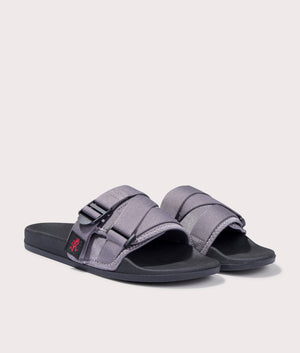 Gramicci Slide Sandals in Grey. Front angle sot at EQVVS.