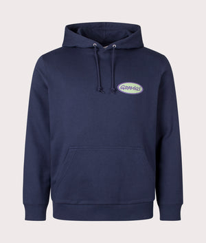 Gramicci Oval Hoodie in Navy. Front angle shot at EQVVS.
