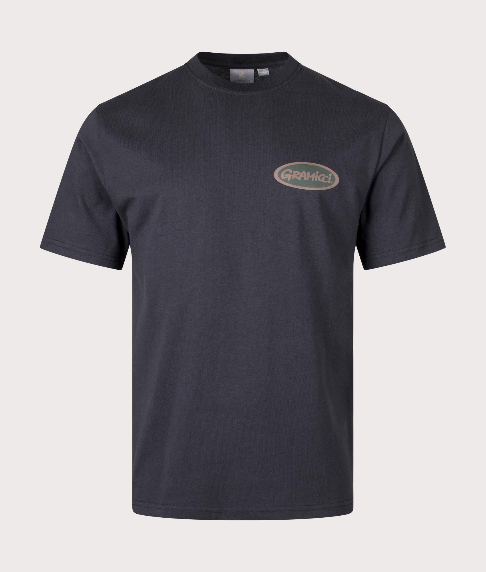 Gramicci Oval T-Shirt in Vintage Black. Front angle shot at EQVVS.