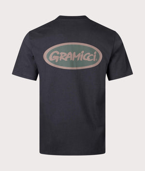 Gramicci Oval T-Shirt in Vintage Black. Back angle shot at EQVVS.