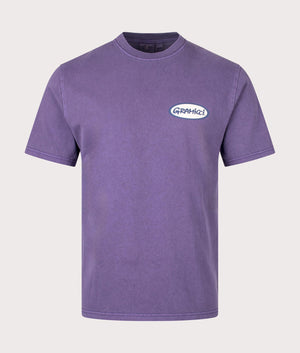 Gramicci Oval T-Shirt in Purple Pigment. Front angle shot at EQVVS.
