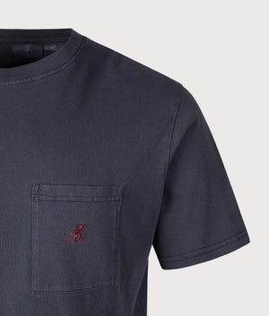 One Point Pigment Dyed T-Shirt in Navy Pigment | 100% Cotton | Gramicci | EQVVS | Front detail shot 