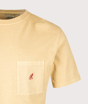 One Point Pigment Dyed T-Shirt in Mustard Pigment | 100% Cotton | Gramicci | EQVVS | Front detail shot 