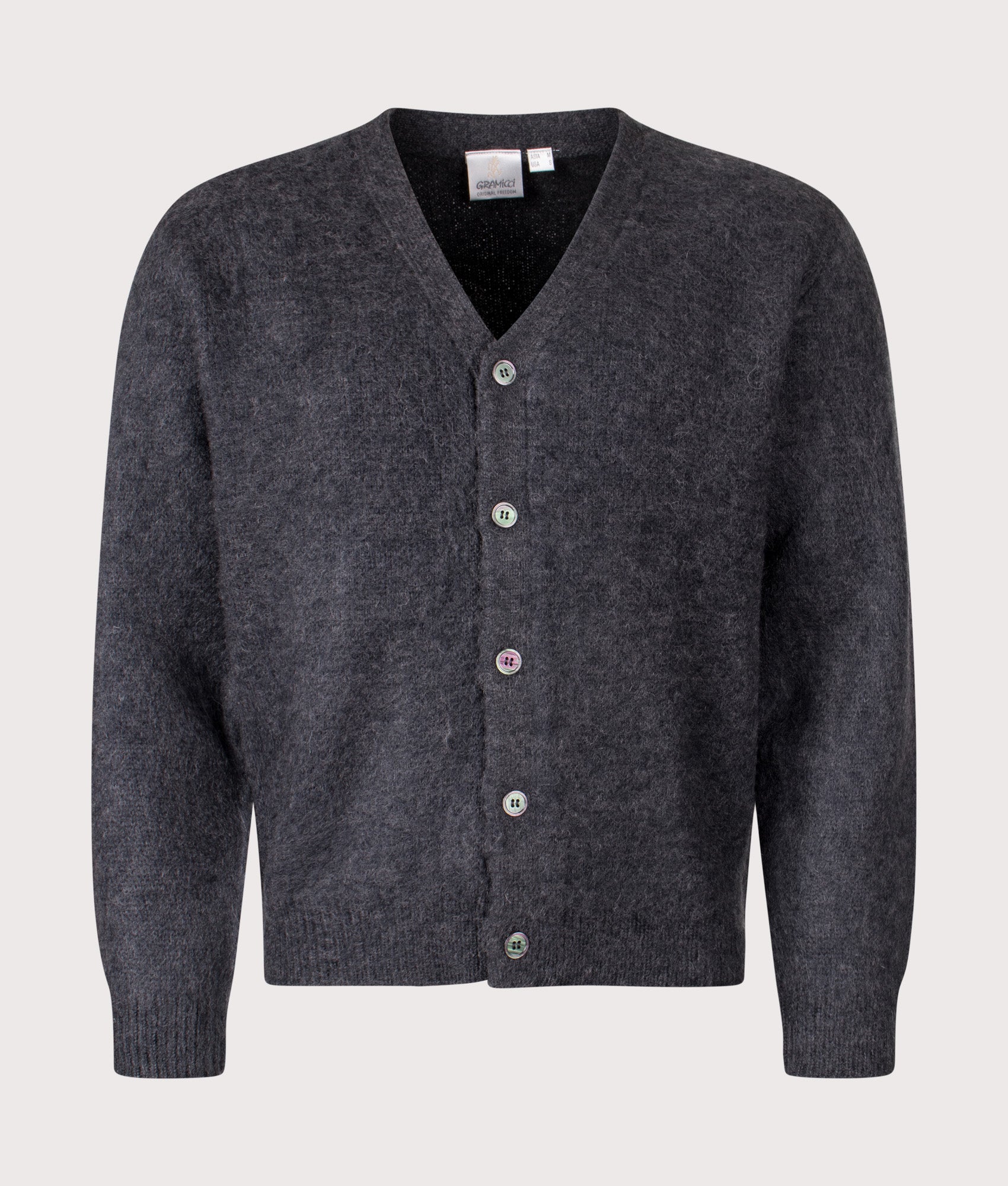 Relaxed Fit Mohair Cardigan in Charcoal | Gramicci | EQVVS | Front shot 