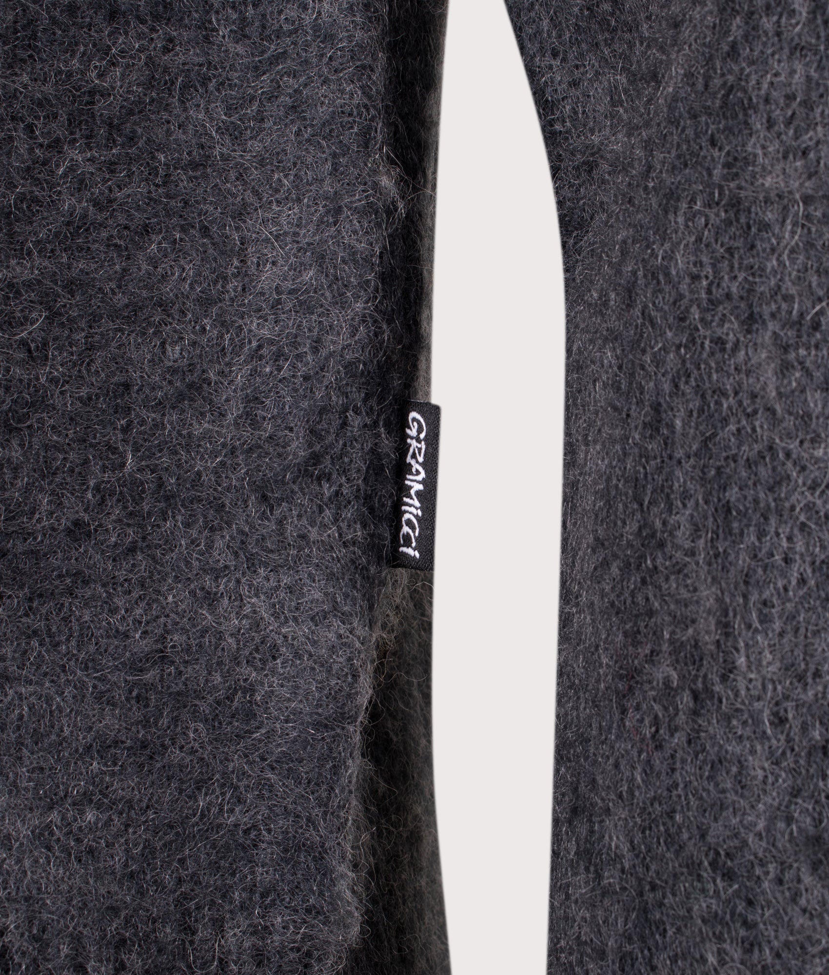 Relaxed Fit Mohair Cardigan in Charcoal | Gramicci | EQVVS | Front detail shot 