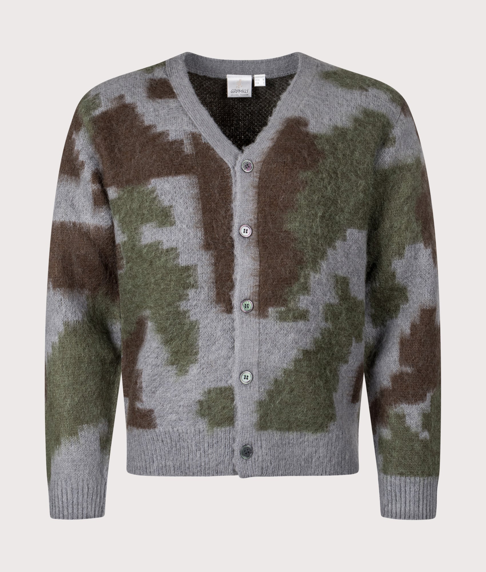 Relaxed Fit Mohair Cardigan in Jungle Digi Camo | Gramicci | EQVVS | Front shot 