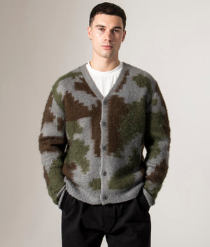 Relaxed Fit Mohair Cardigan in Jungle Digi Camo | Gramicci | EQVVS | Front model shot 