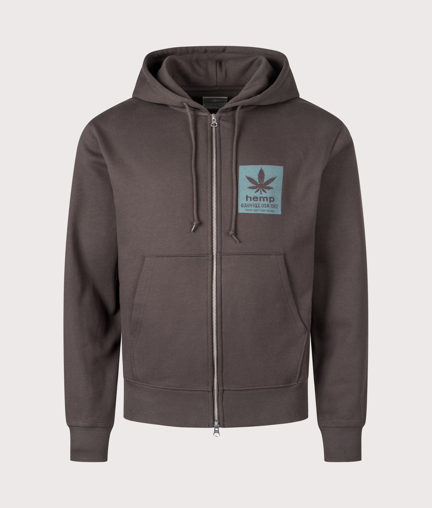 Hemp Zip Through Hoodie in Deep Brown | Gramicci | EQVVS | Front shot 