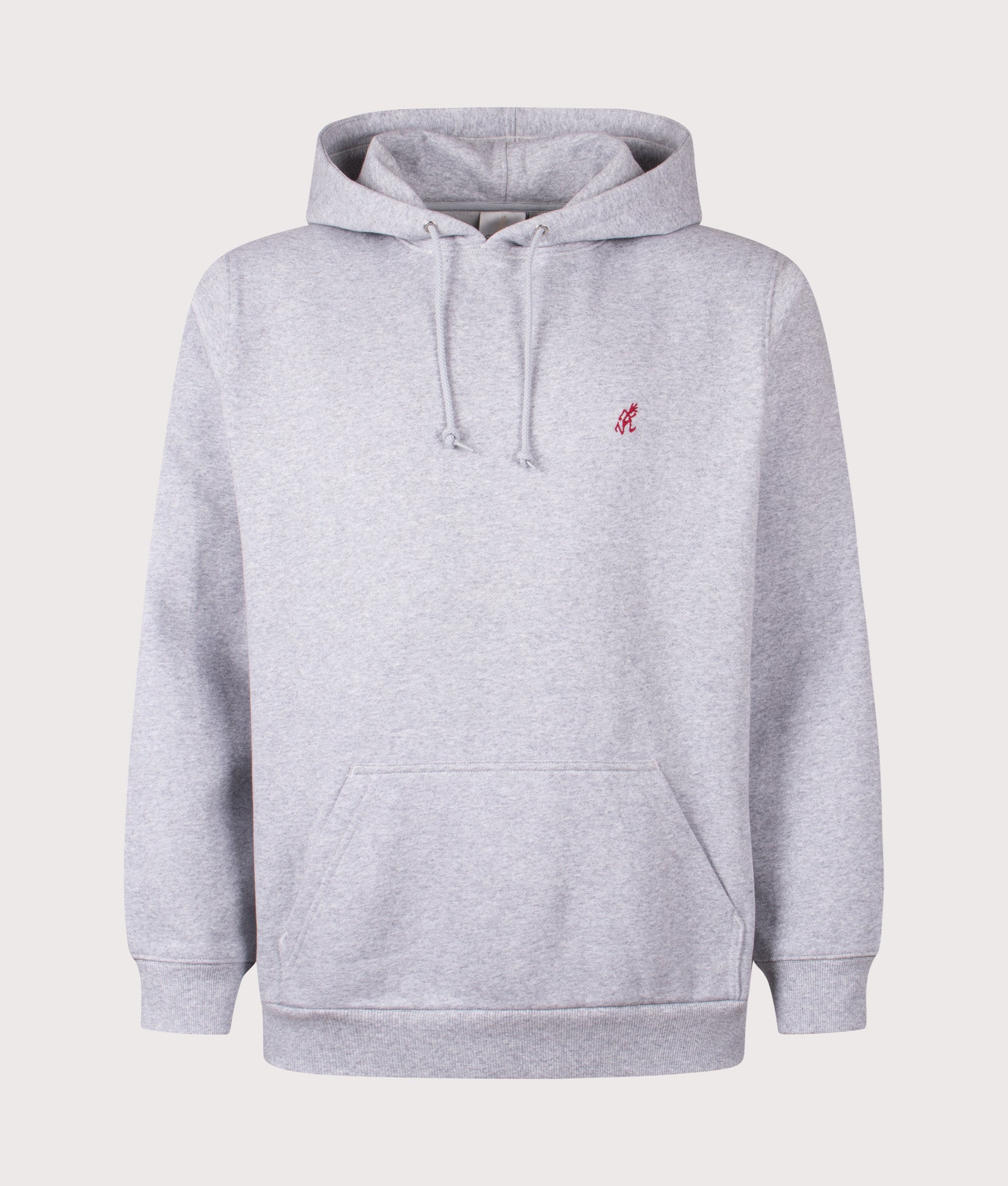 Gramicci One Point hoodie in Heather Grey at EQVVS Menswear. Front shot.